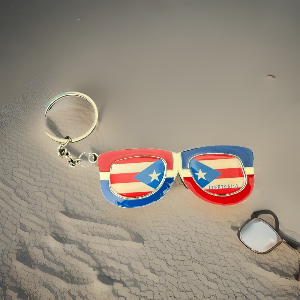 Puerto Rico Flag Sunglasses Keychain Metal Red White Blue Souvenir Accessory